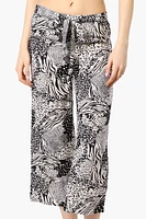 International INC Company Patterned Tie Waist Cropped Pants - Black