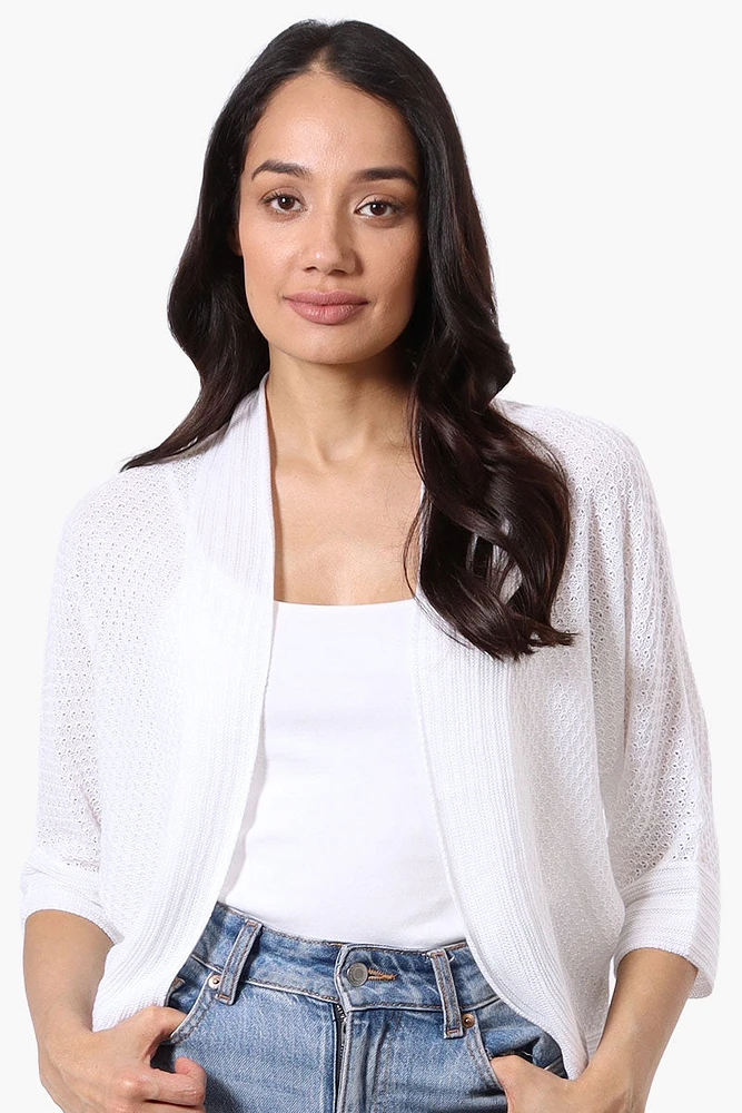 Beechers Brook 3/4 Sleeve Open Shrug Cardigan - White