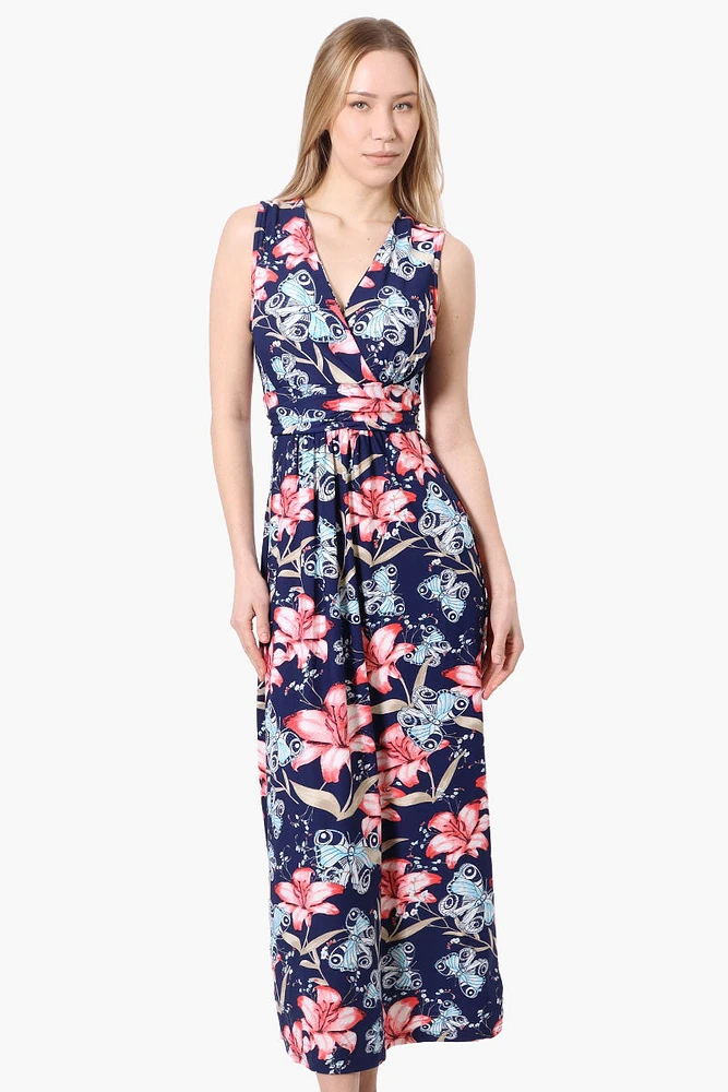 International INC Company Floral Crossover Back Tie Maxi Dress