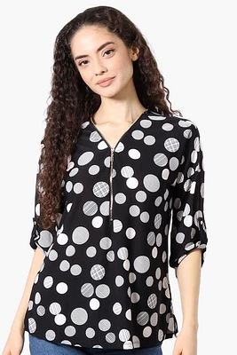 Beechers Brook Dotted Roll Up Sleeve Half Zip Blouse