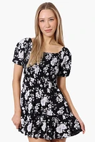 Beechers Brook Floral Puff Sleeve Smocked Day Dress