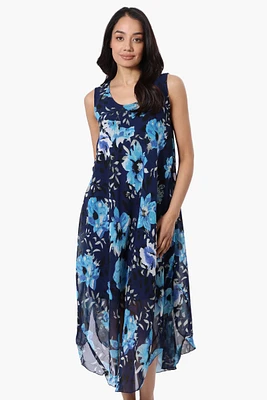 International INC Company Floral Round Neck Maxi Dress - Navy