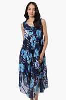 International INC Company Floral Round Neck Maxi Dress - Navy