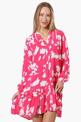 Beechers Brook Floral Longe Sleeve Button Up Day Dress - Pink