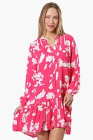 Beechers Brook Floral Longe Sleeve Button Up Day Dress - Pink