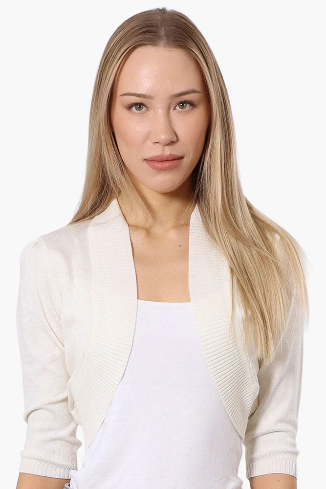 Impress 3/4 Sleeve Open Shrug Cardigan - White