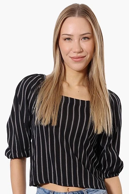 Beechers Brook Striped Square Neck Cropped Blouse - Black