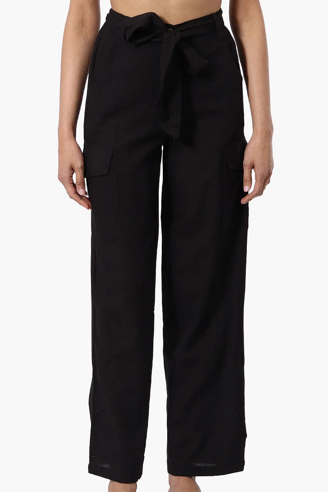Helium Belted Linen Cargo Pants - Black