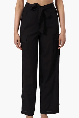 Helium Belted Linen Cargo Pants - Black