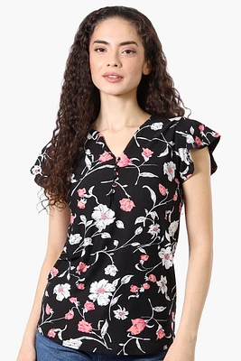 International INC Company Floral Ruffle Sleeve Tee