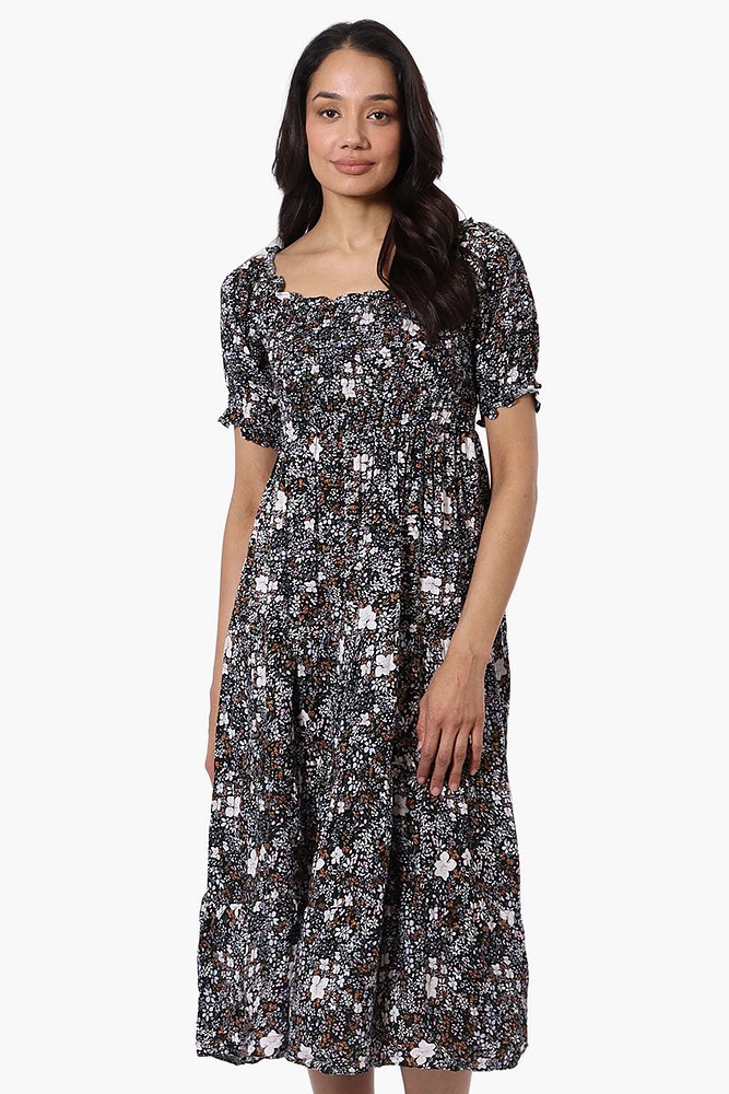 Beechers Brook Floral Smocked Square Neck Maxi Dress