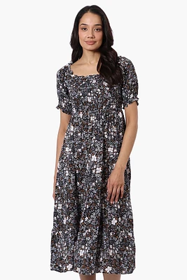 Beechers Brook Floral Smocked Square Neck Maxi Dress