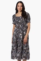 Beechers Brook Floral Smocked Square Neck Maxi Dress
