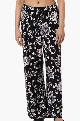 International INC Company Floral Tie Waist Palazzo Pants - Black