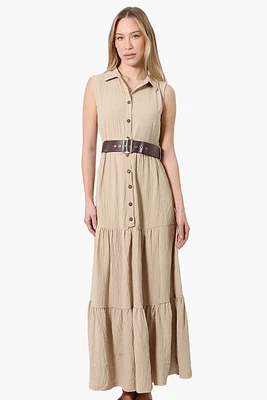 International INC Company Belted Button Down Tiered Maxi Dress