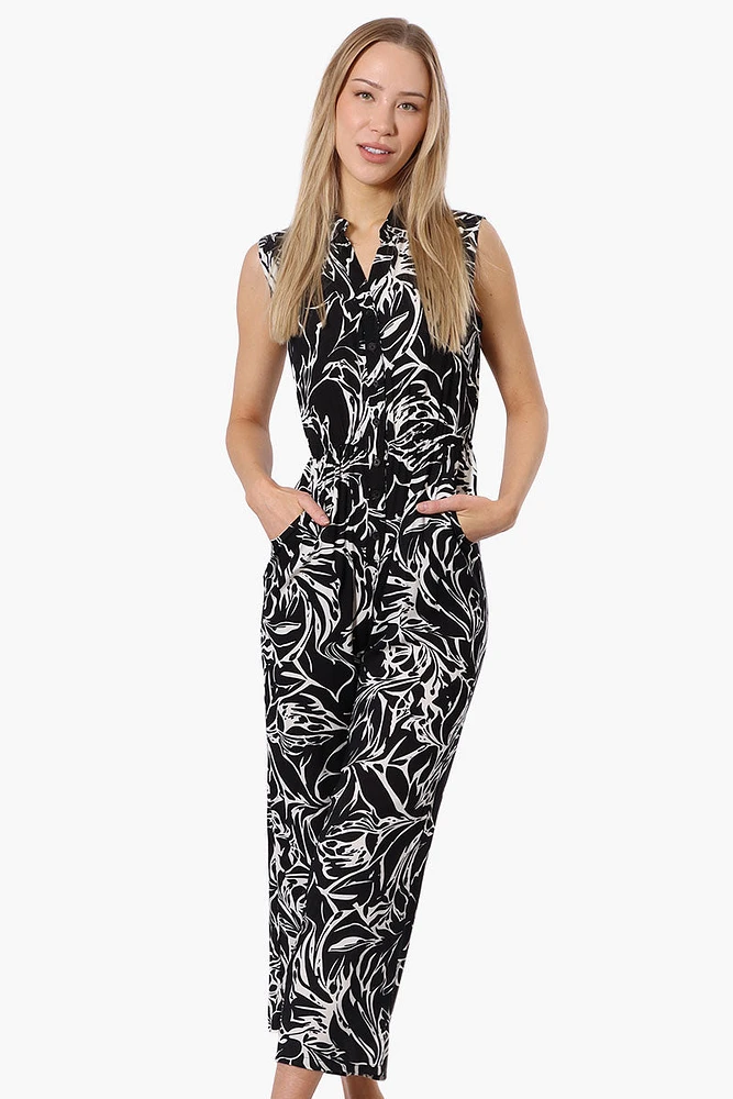 International INC Company Floral Button Up Jumpsuit - Black