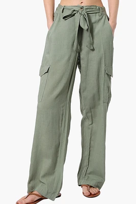 Helium Belted Linen Cargo Pants - Olive