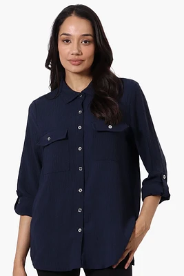 International INC Company Button Down Roll Up Sleeve Shirt - Navy