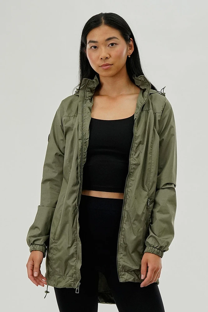 Canada Weather Gear Long Hooded Lightweight Jacket - Olive