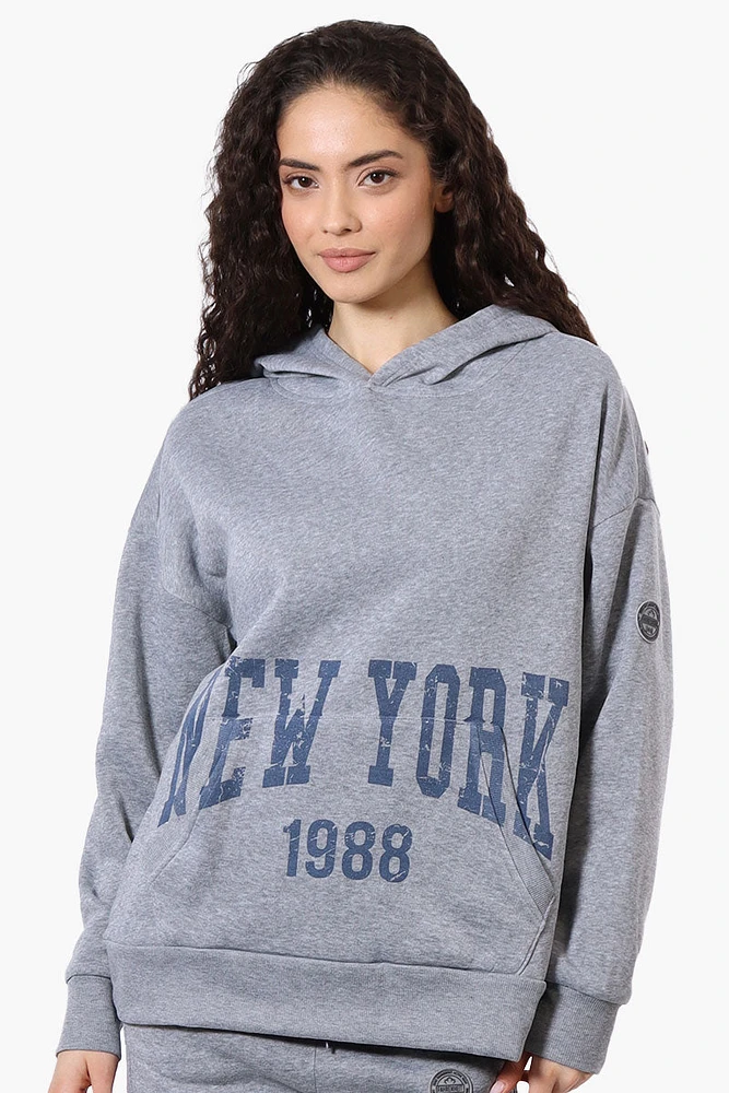 Fahrenheit Oversized New York Print Hoodie - Grey