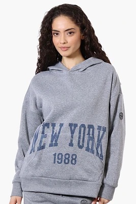 Fahrenheit Oversized New York Print Hoodie - Grey