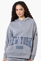 Fahrenheit Oversized New York Print Hoodie - Grey