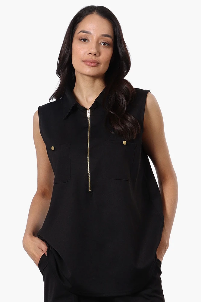 Costa Blanca Half Zip Sleeveless Blouse