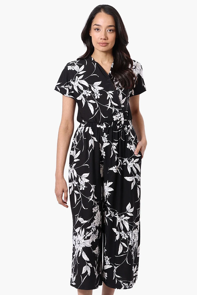 Beechers Brook Floral Short Sleeve Crossover Jumpsuit