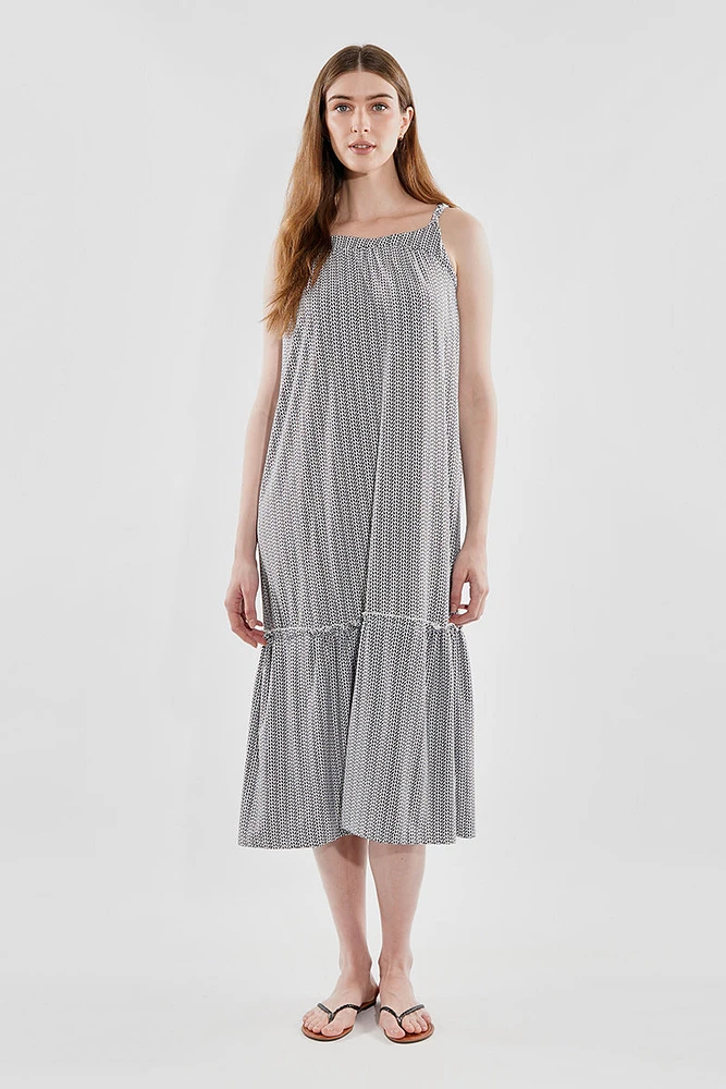 Beechers Brook Patterned Tiered Midi Dress - Black