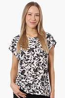 Impress Floral Cap Sleeve Circle Neck Tee
