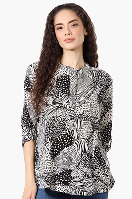 International INC Company Patterned Hidden Button Blouse - Black