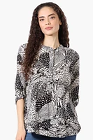 International INC Company Patterned Hidden Button Blouse - Black