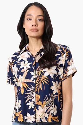 Beecher Brook Floral Cropped Short Sleeve Blouse - Navy