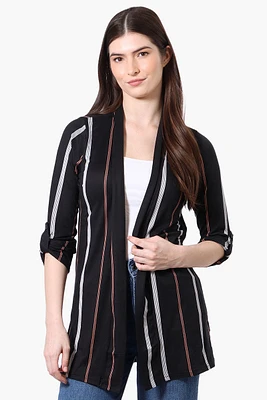 International INC Company Striped Roll Up Sleeve Wrap Cardigan