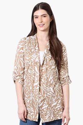 International INC Company Patterned Roll Up Sleeve Wrap Cardigan