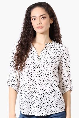 Beechers Brook Patterned Roll Up Sleeve Henley Shirt - White