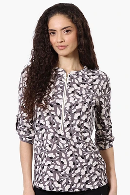Beechers Brook Floral Half Zip Roll Up Sleeve Shirt