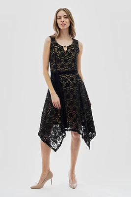 Costa Blanca Belted Lace Gold Bar Detail Cocktail Dress