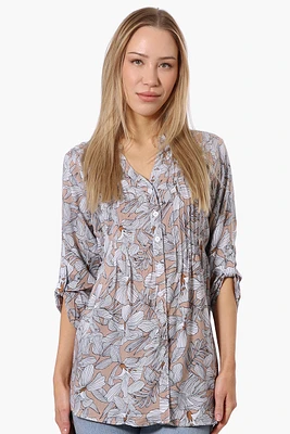 International INC Company Floral Pintuck Blouse - Peach