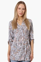 International INC Company Floral Pintuck Blouse - Peach