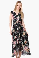 Costa Blanca Floral Crossover Belted Maxi Dress - Black