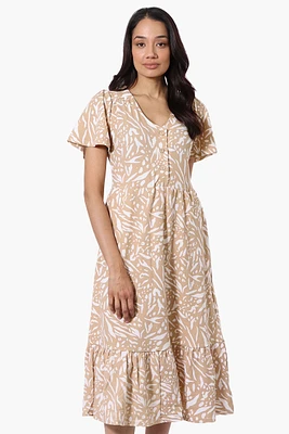 Impress Patterned Short Sleeve Day Dress - Beige