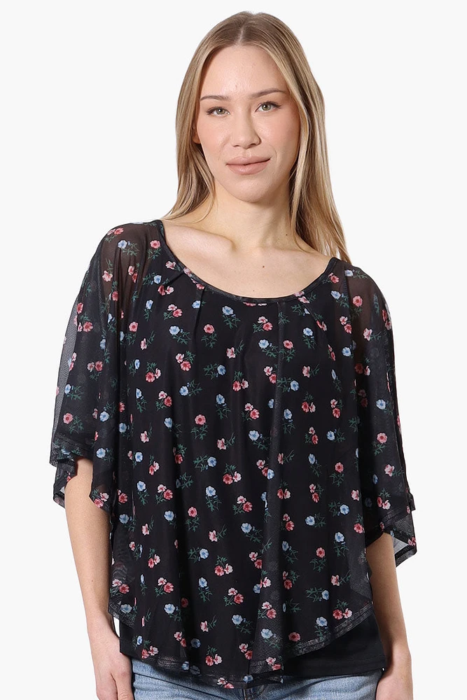 Limite Floral Sheer Poncho Blouse