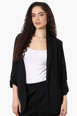 Costa Blanca Roll Up Sleeve Open Blazer - Black
