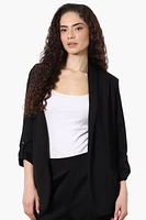 Costa Blanca Roll Up Sleeve Open Blazer - Black