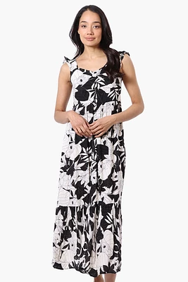 International INC Company Floral Ruffle Strap Maxi Dress - Black
