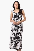 International INC Company Floral Ruffle Strap Maxi Dress - Black