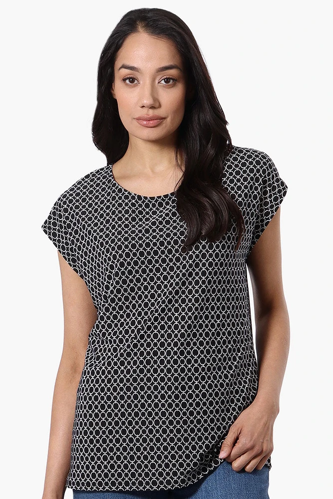 Beechers Brook Patterned Cap Sleeve Tee - Black