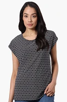 Beechers Brook Patterned Cap Sleeve Tee - Black