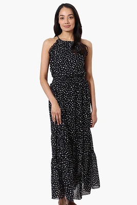 Limite Polka Dot Smocked Waist Maxi Dress - Black